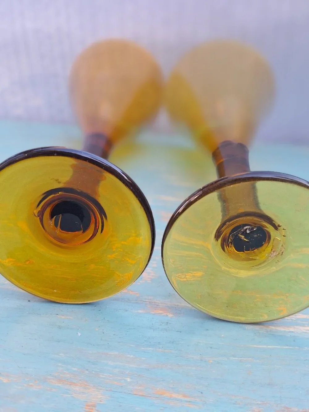 Vintage Wine Goblets Bubbles Hand Blown Glass Gold Bronze Color Pair His and Her - Picture 10 of 16